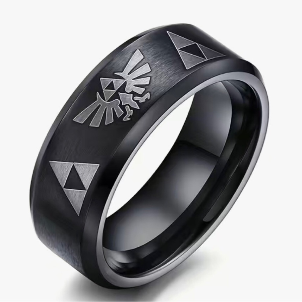 New! The Legend of Zelda Triforce Black Stainless Steel Ring